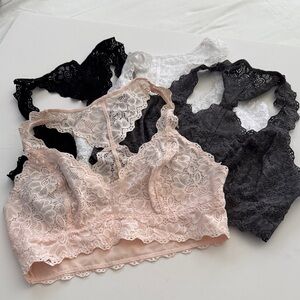 Lace Bralette Trio — Blush, Black & White Lace Bralettes